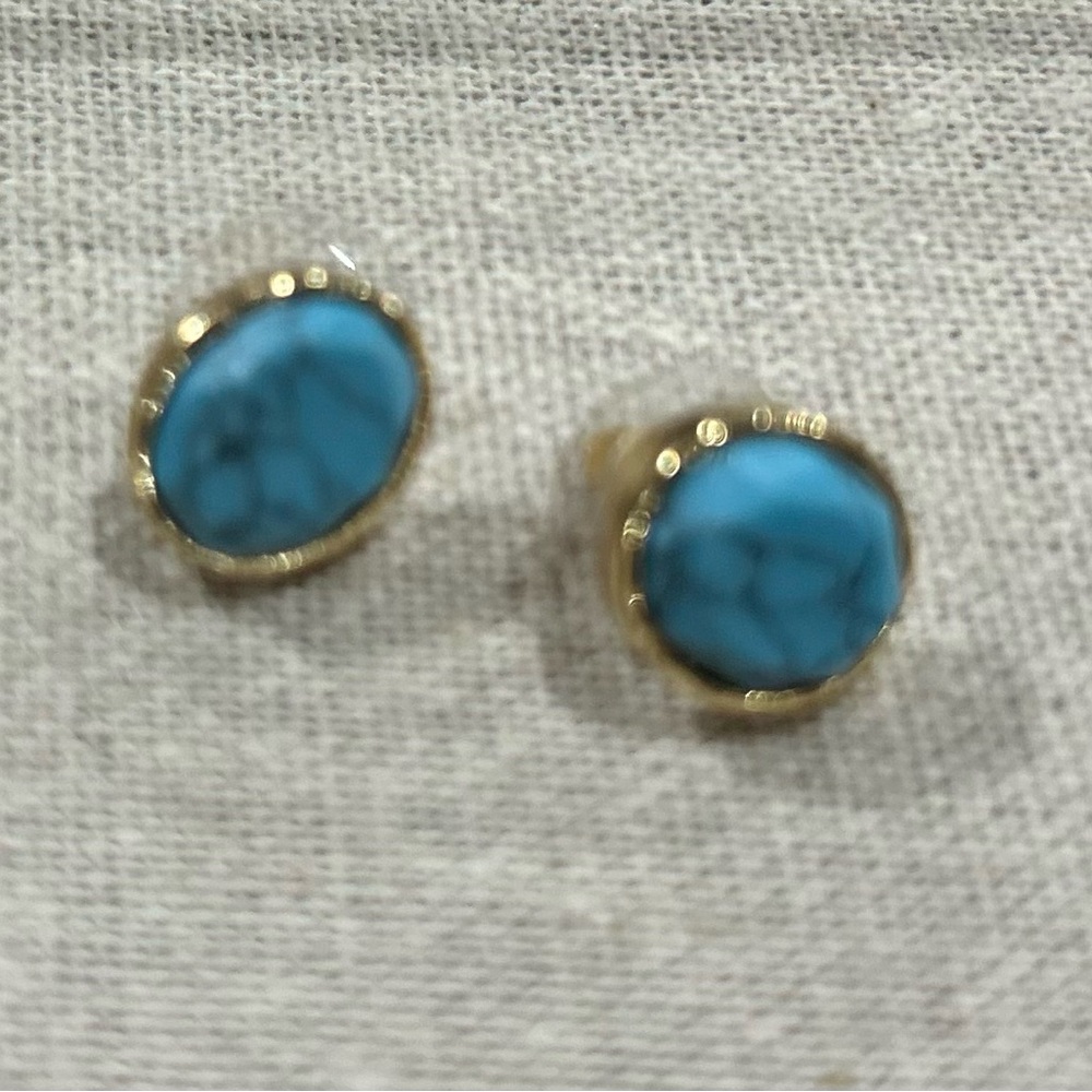 Gold and Turquoise Stone Stud Earrings